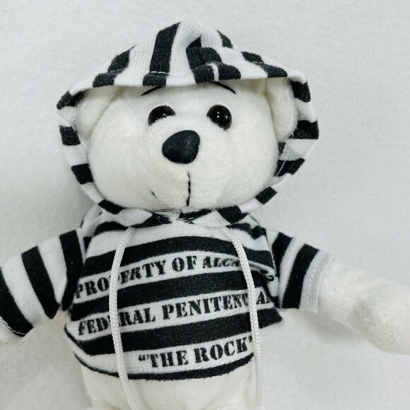 The Rock Alcatraz Hooded Bear Plush 9” Reject Too Cute White Prisoner Novelty - Picture 8 of 10
